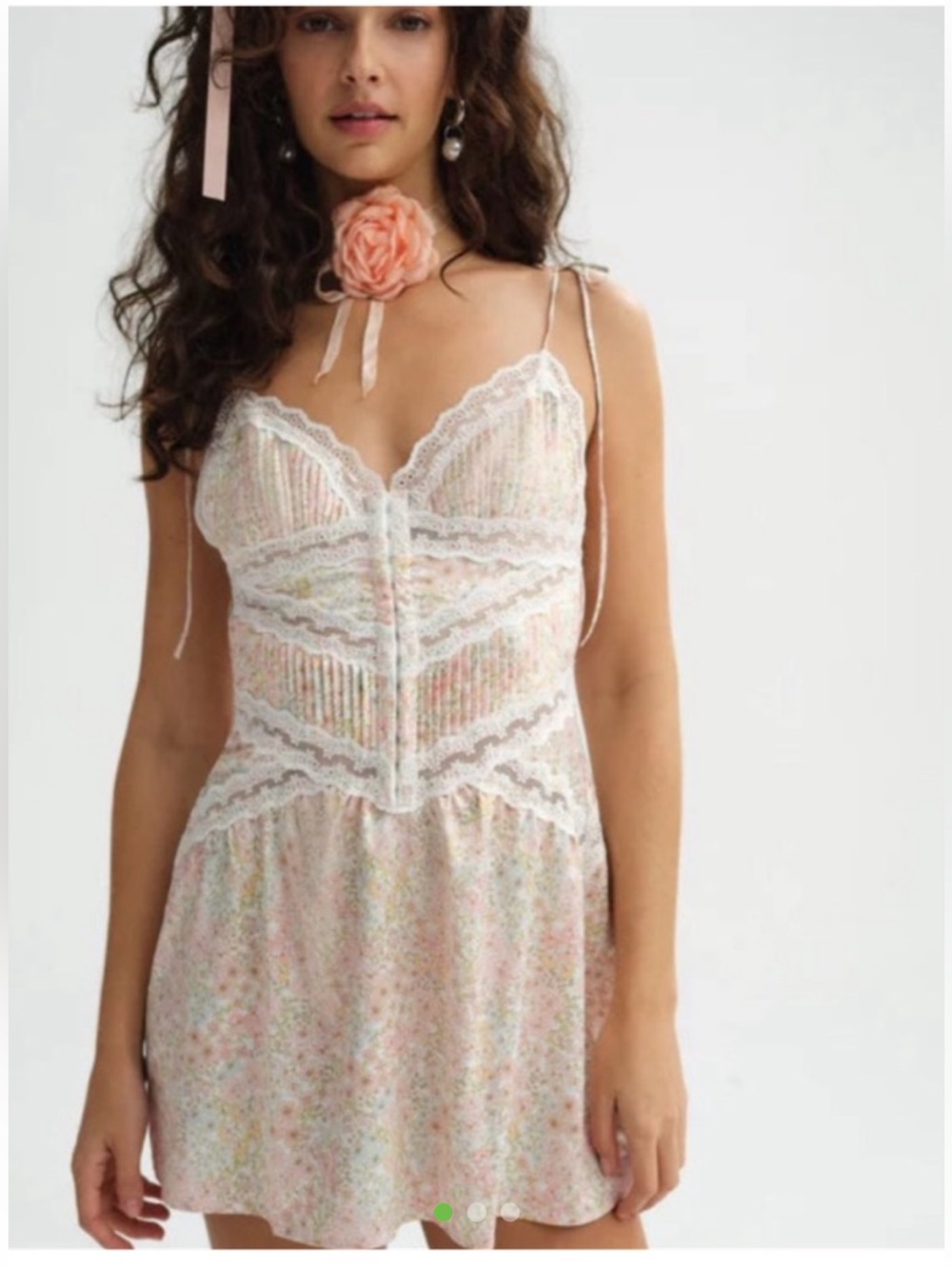 For Love And Lemons Farrah Cream and Pink Floral Lace Chemise dress